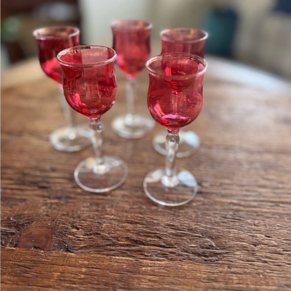 Set of 5, Small Vintage Rose Lustre Cordial Glasses by West Virginia Glass